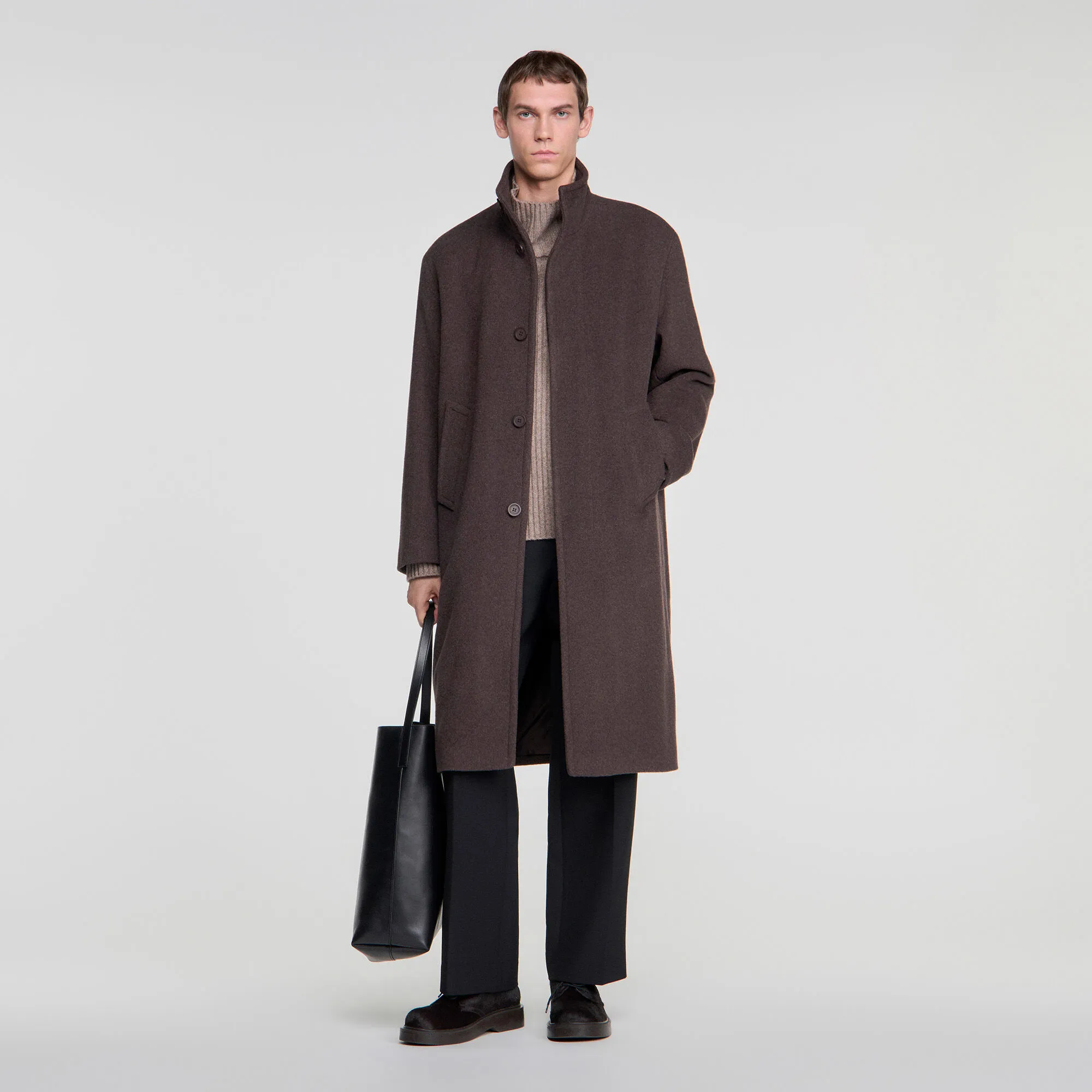 Manteau long en laine et cachemire