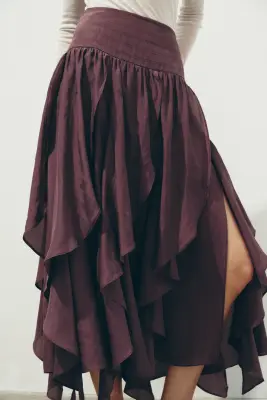 Jupe midi asymétrique - Rouge prune — photo 2
