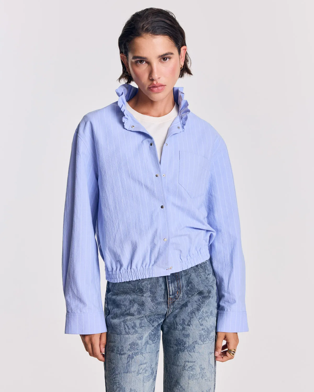 Chemise Louison rayures bleu lavande et blanc