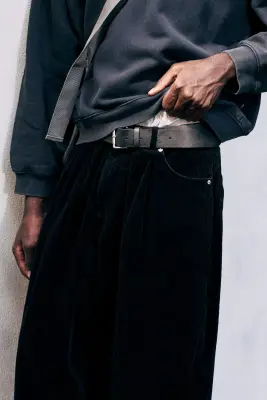 Pantalon baggy plissé en velours côtelé - Noir — photo 2