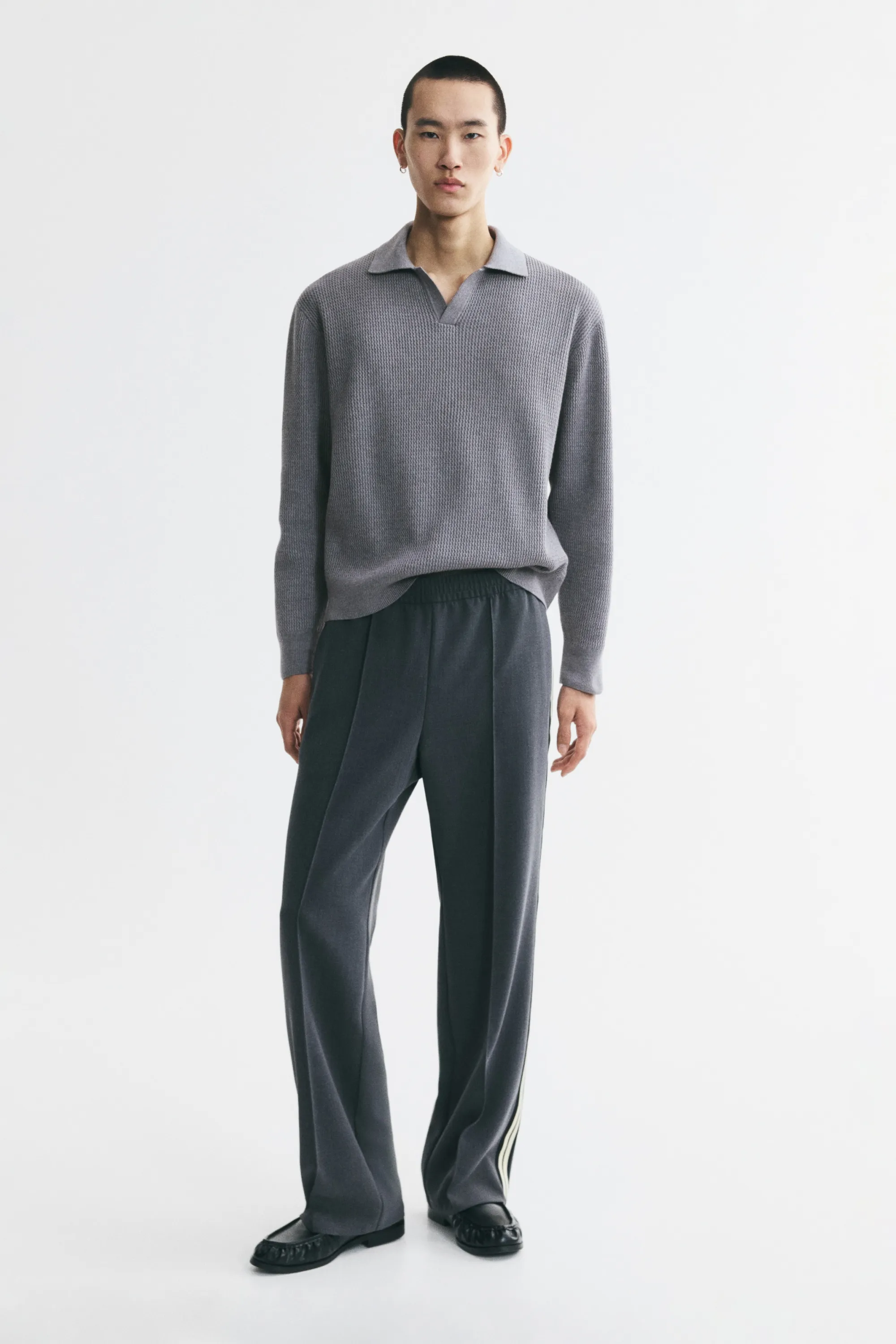 Polo Relaxed Fit en maille - Gris chiné