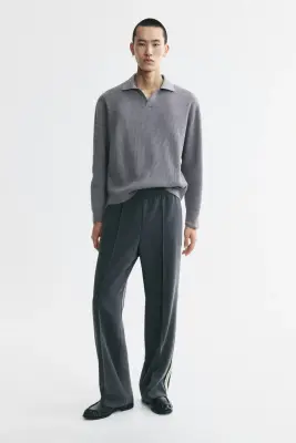 Polo Relaxed Fit en maille - Gris chiné — photo 1