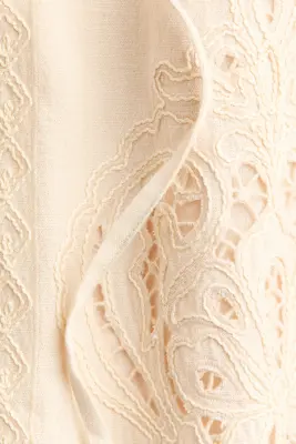 Veste en lin mélangé avec broderie anglaise - Beige clair — photo 4