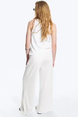 Pantalon ample jambe large taille mi-haute en lyocell - Blanc — photo 3