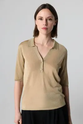 Polo en acetate, fibre métallisée et polyamide — photo 2