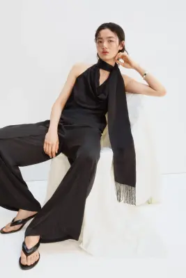 Top à écharpe en satin - Noir — photo 1