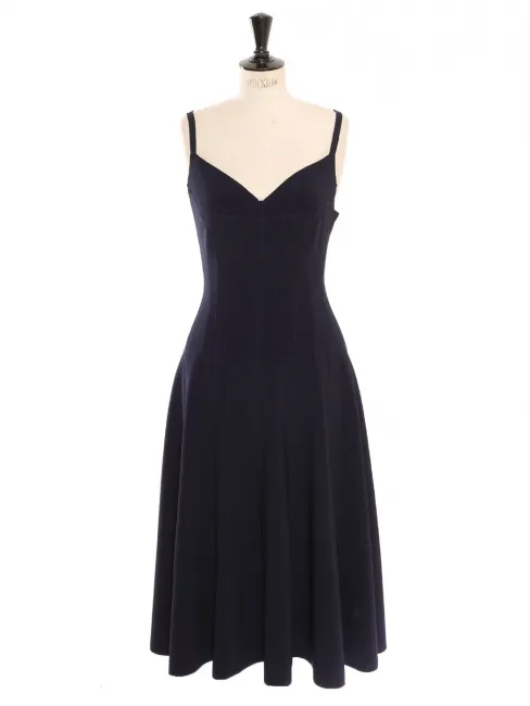 Robe longue décolleté V à fines bretelles en jersey stretch bleu nuit Prix boutique 400€ Taille S/M
