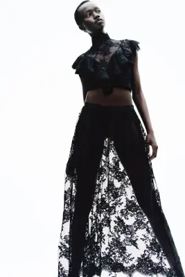 Jupe longue en dentelle - Noir — photo 1