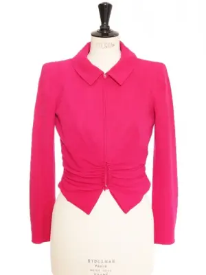 Veste courte en crêpe de laine rose fushia Prix boutique 650€ Taille 36 — photo 1