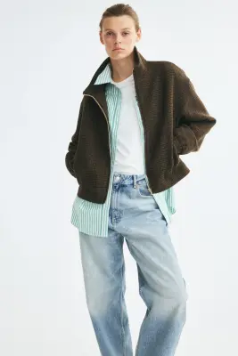 Veste à col droit en laine mélangée - Beige/motif pied-de-poule — photo 3