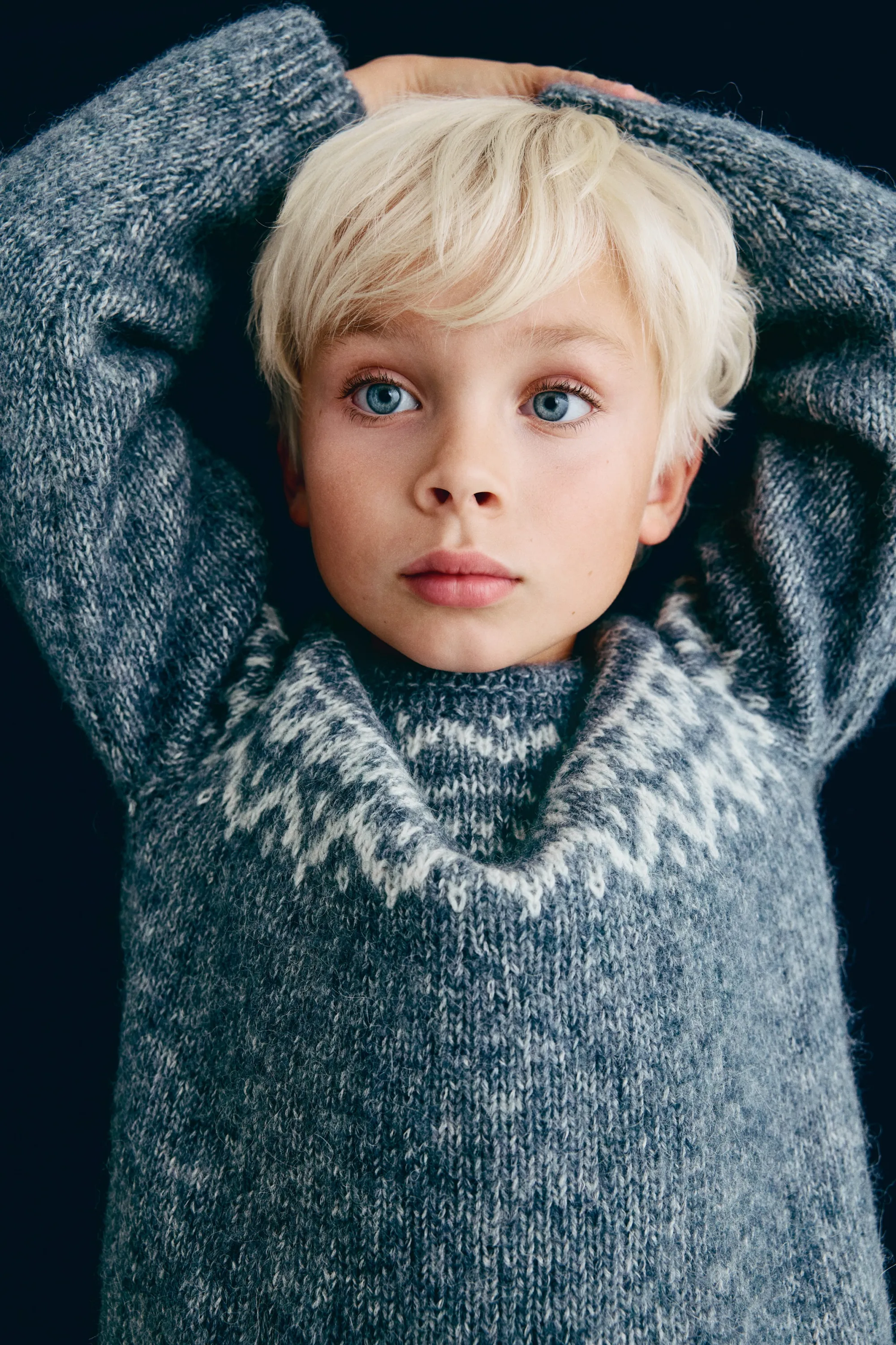 Pull en maille jacquard de laine mélangée - Turquoise/motif