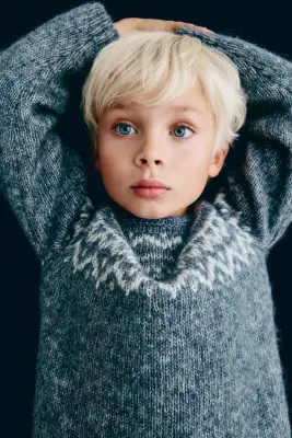 Pull en maille jacquard de laine mélangée - Turquoise/motif — photo 1