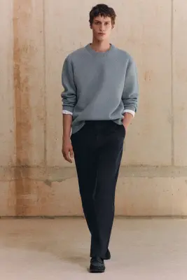 PULL À COL ROND EN LAINE MÉRINOS BOUILLIE - BLEU — photo 5