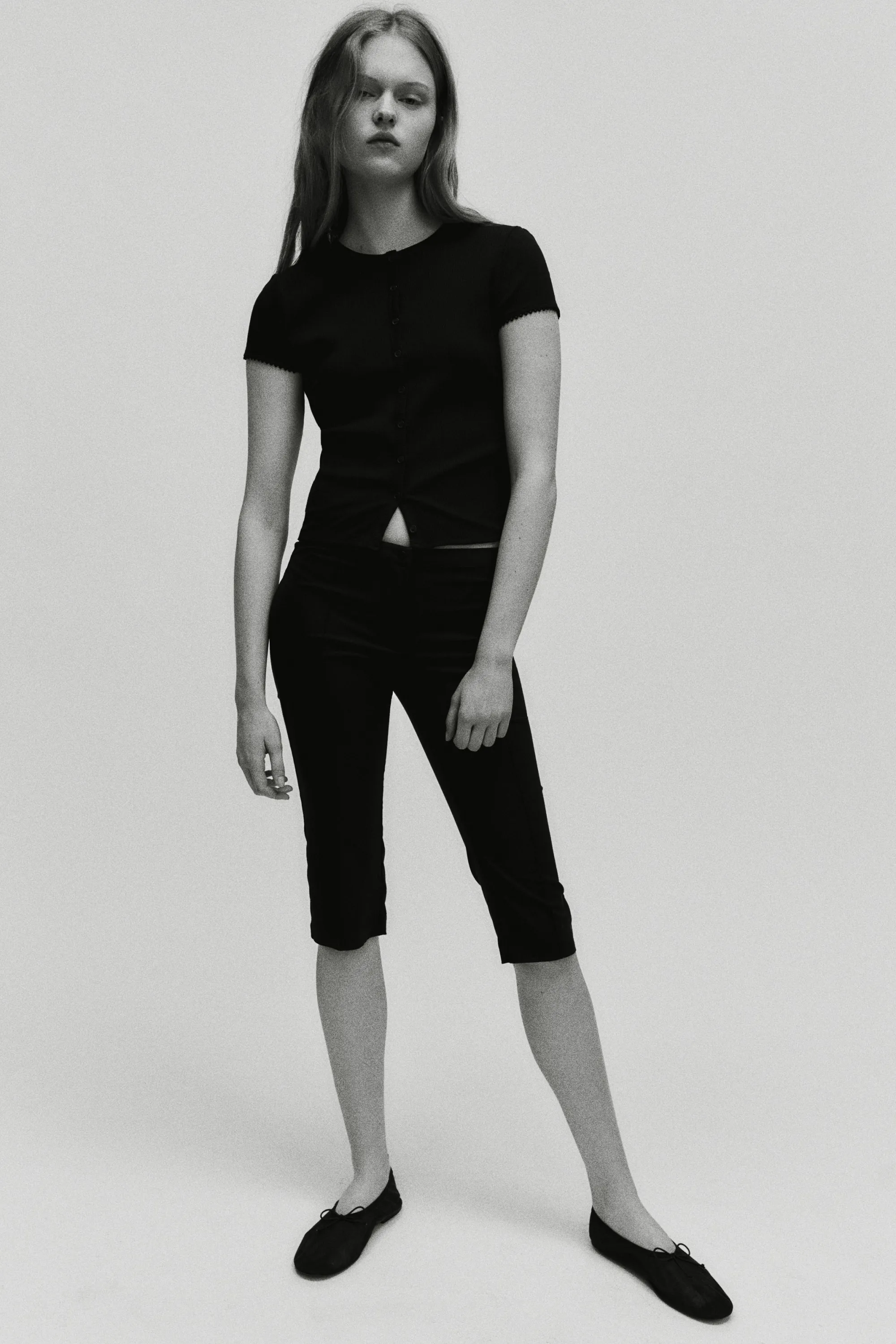 Ribbed button-front top - Noir