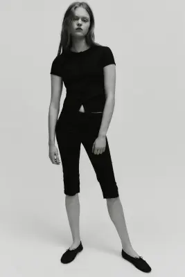 Ribbed button-front top - Noir — photo 1