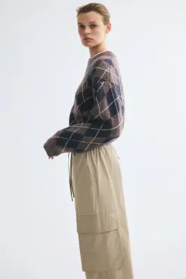 Pull oversize - Taupe foncé/motif argyle — photo 3