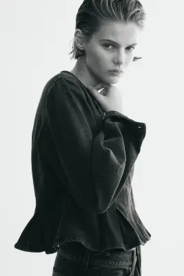 Blouse péplum en denim - Noir denim — photo 3