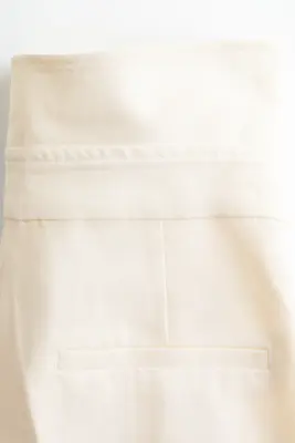 Pantalon en lin mélangé avec ceinture repliée - Crème — photo 4