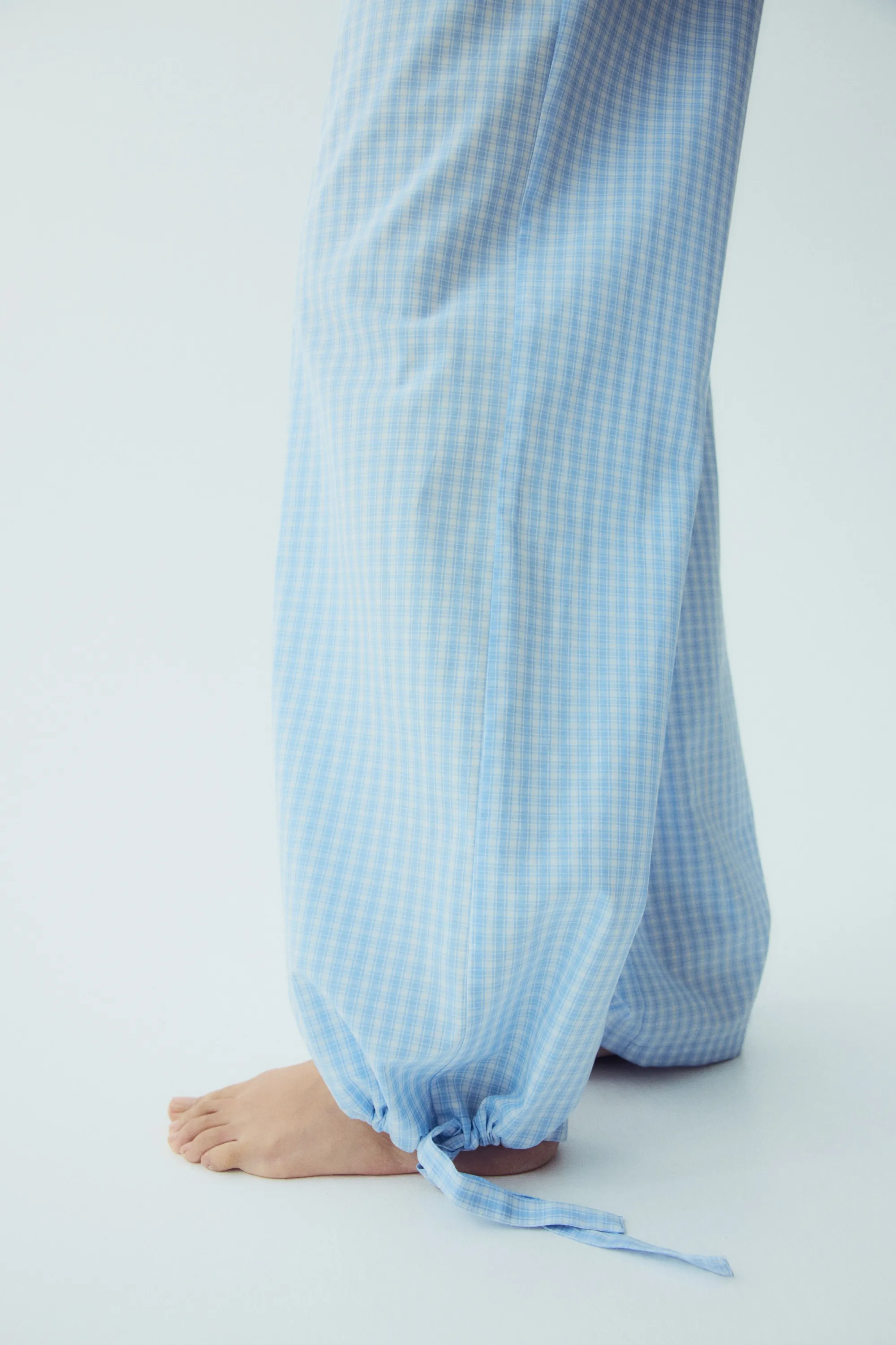 Pantalon de pyjama en coton - Bleu clair/carreaux
