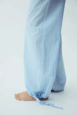 Pantalon de pyjama en coton - Bleu clair/carreaux — photo 1