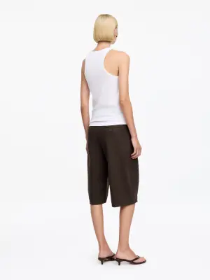 Short en toile à jambes barrel - Marron foncé — photo 3