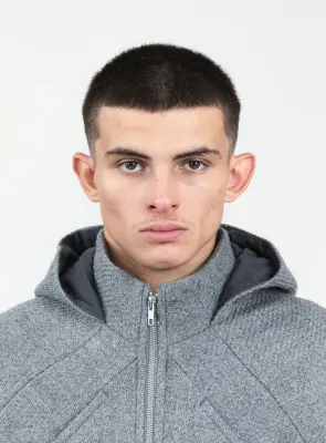 X Collar Puffer Jacket in Light Gray 100% Italian Wool