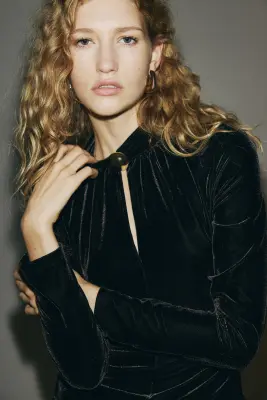 Turtleneck velour top - Marron foncé — photo 1