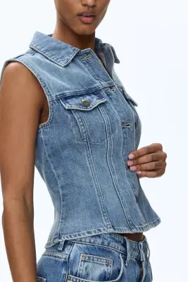Gilet sans manches en denim - Bleu denim clair — photo 2