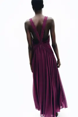 Robe en mousseline avec dentelle - Violet prune — photo 4