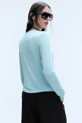 T-shirt transparent à manches longues - Bleu clair cendré — photo 2