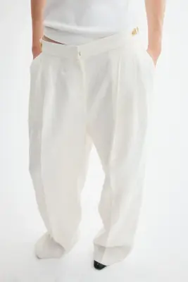 Pantalon chic en lin - Crème — photo 1