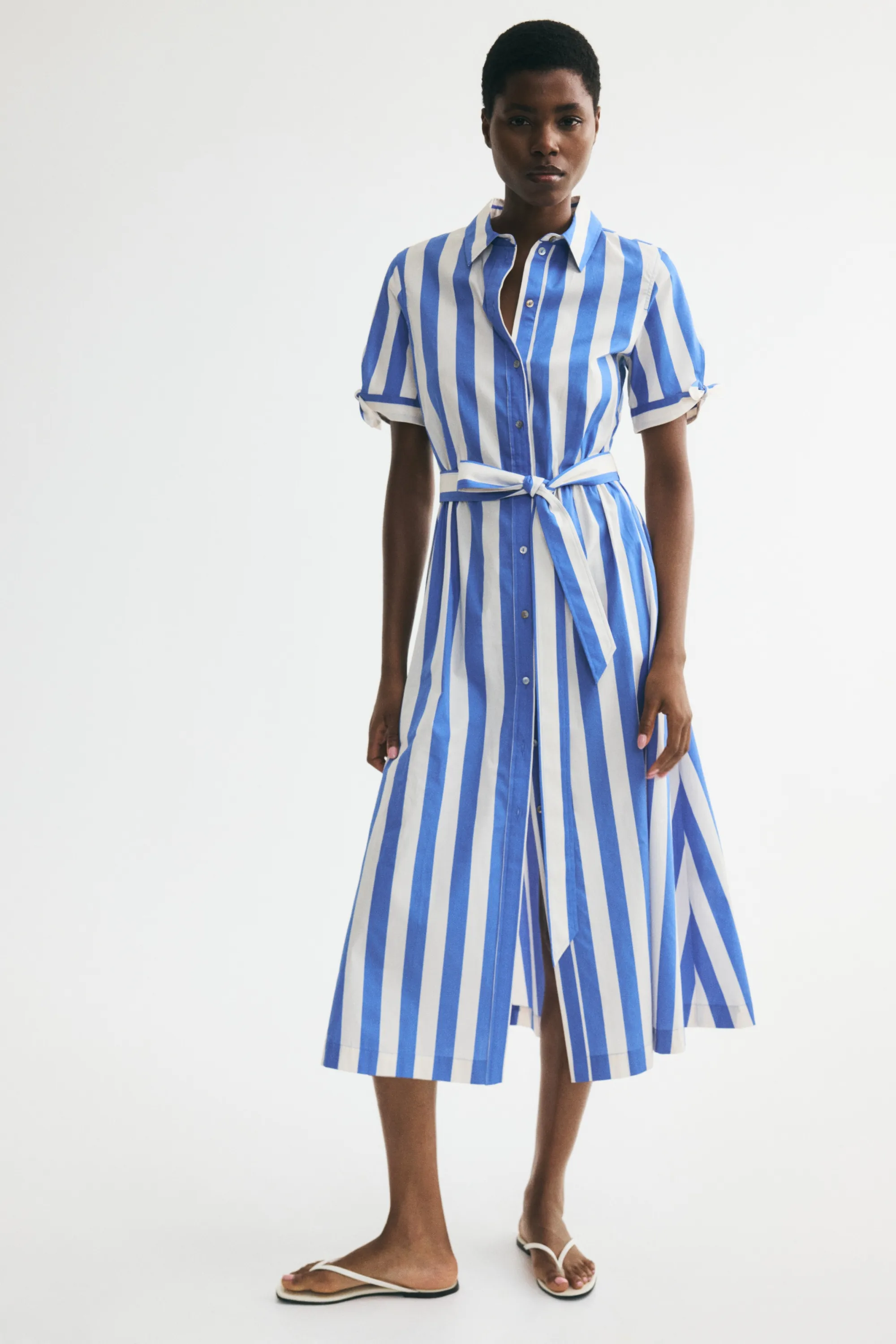 Robe chemise à manches courtes - Bleu/rayures blanches