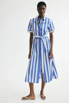 Robe chemise à manches courtes - Bleu/rayures blanches — photo 1