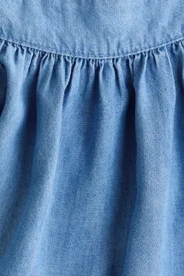 Blouse en denim avec manches bouffantes - Bleu denim — photo 4
