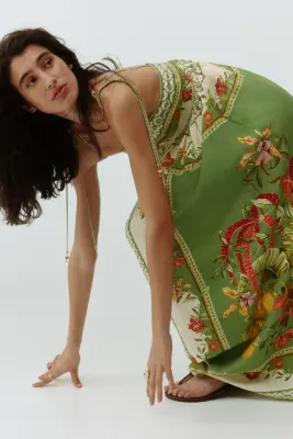 Robe avec bretelles à nouer - Vert/fleurs
