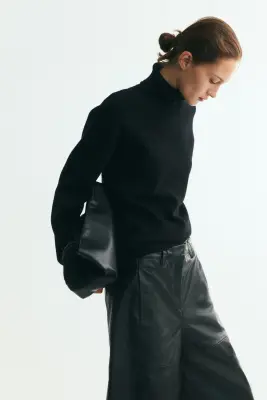Pull oversize à col cheminée - Noir — photo 2