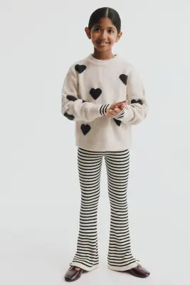 Legging évasé en maille côtelée - Crème/rayé — photo 1