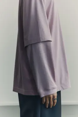T-shirt à effet superposé en coton pima - Rose ancien — photo 3