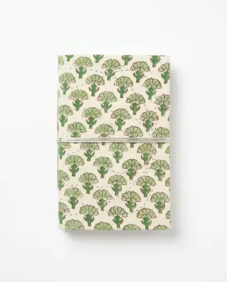 Carnet Indira - Motif Fleur de Coton Vert – Mamamushi Studio — photo 1