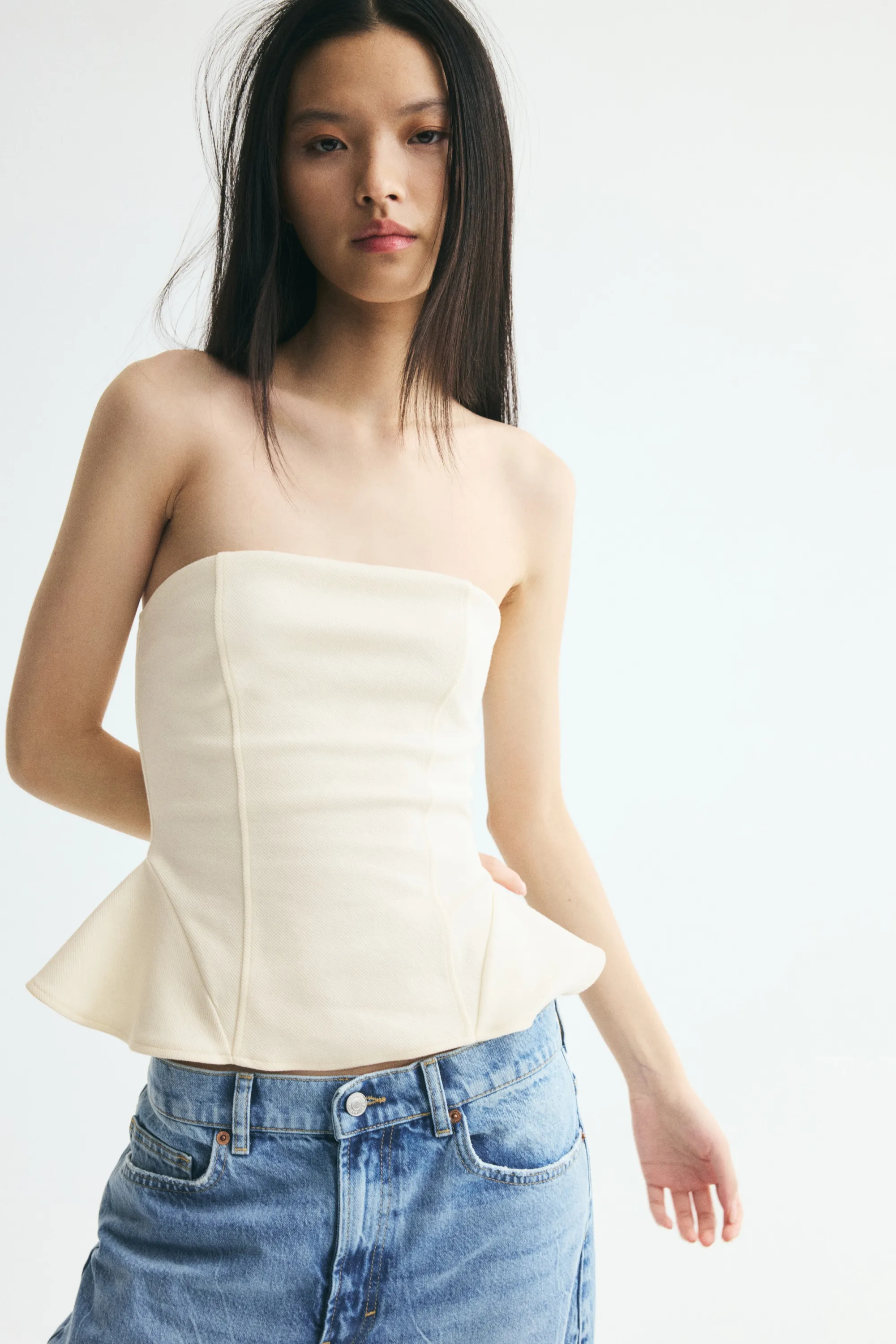 Top bandeau avec basque - Crème