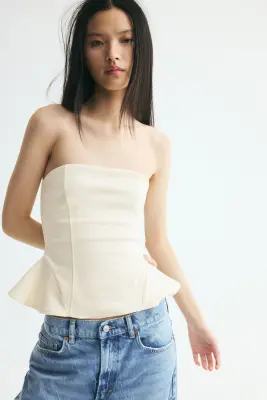 Top bandeau avec basque - Crème — photo 1