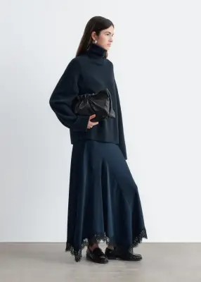Pull à col roulé en laine et coton - Bleu foncé — photo 4