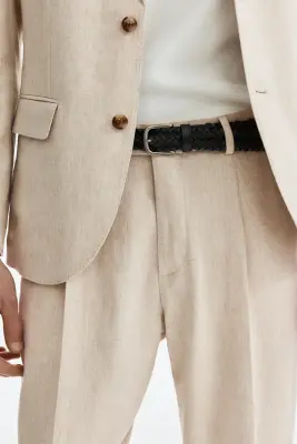 Pantalon chic Regular Fit en lin mélangé - Beige — photo 1