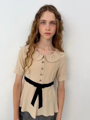 Beige & Black Bow Blouse — photo 5