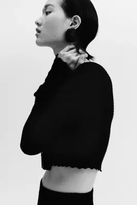 Top en maille texturée - Noir — photo 1