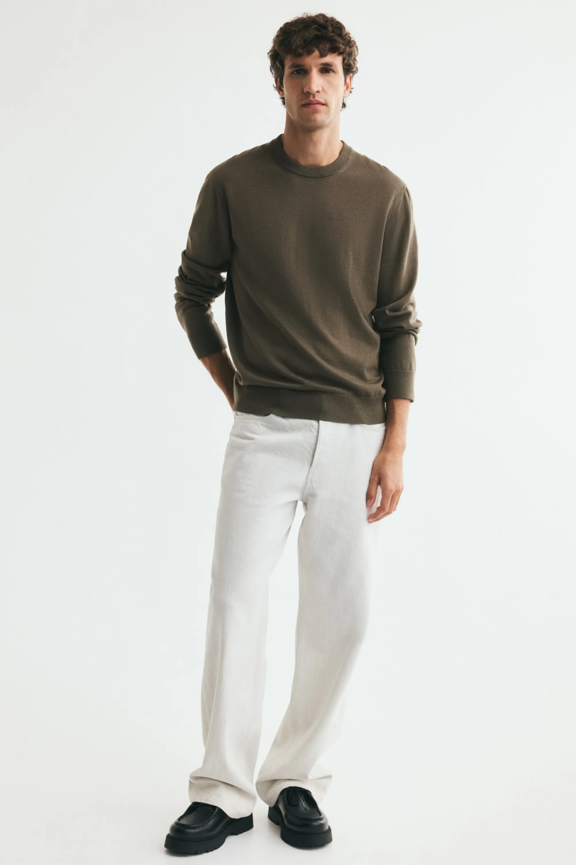 Pull Regular Fit en laine mérinos - Taupe foncé