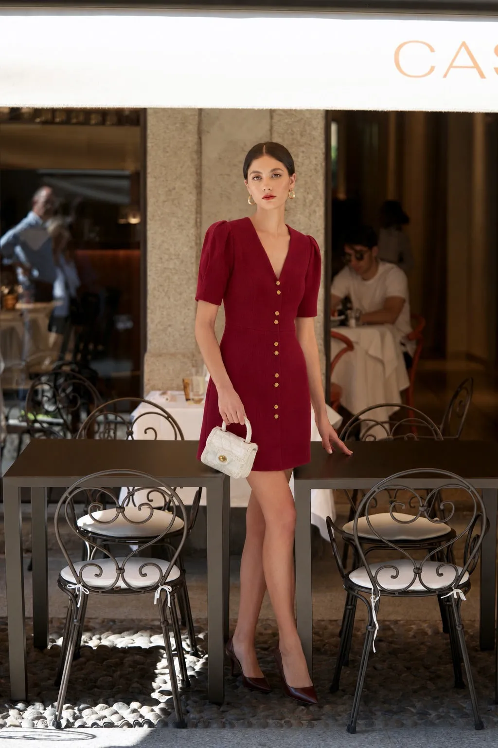 Matilda Cotton Tweed Dress - Bordeaux