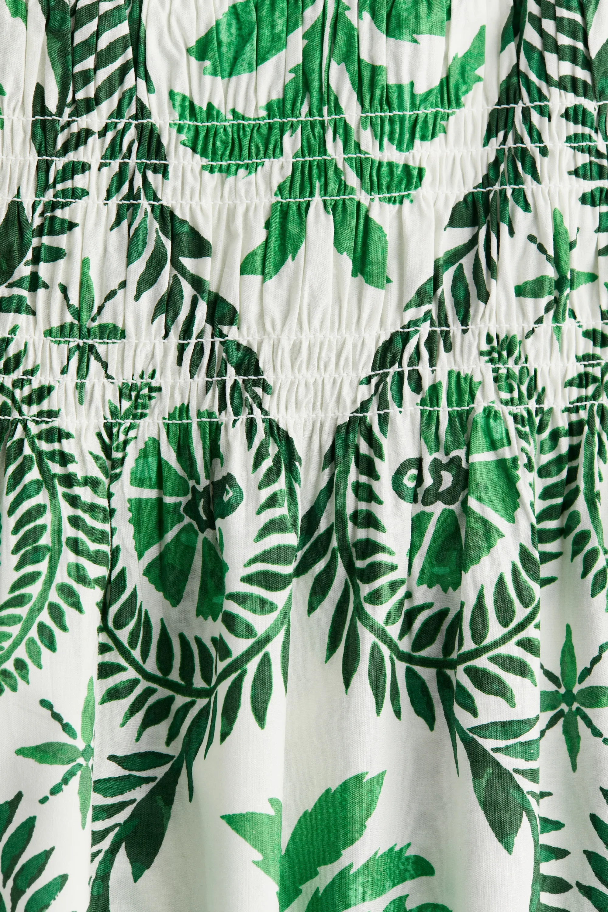 Robe épaules nues en popeline - Vert/motif