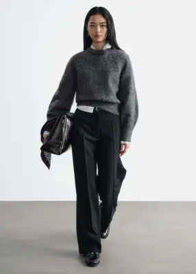 Pull en mohair mélangé à manches bouffantes - Gris chiné foncé — photo 2