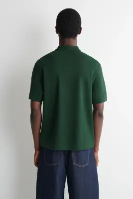 POLO EN COTON INTERLOCK - VERT FONCÉ — photo 4